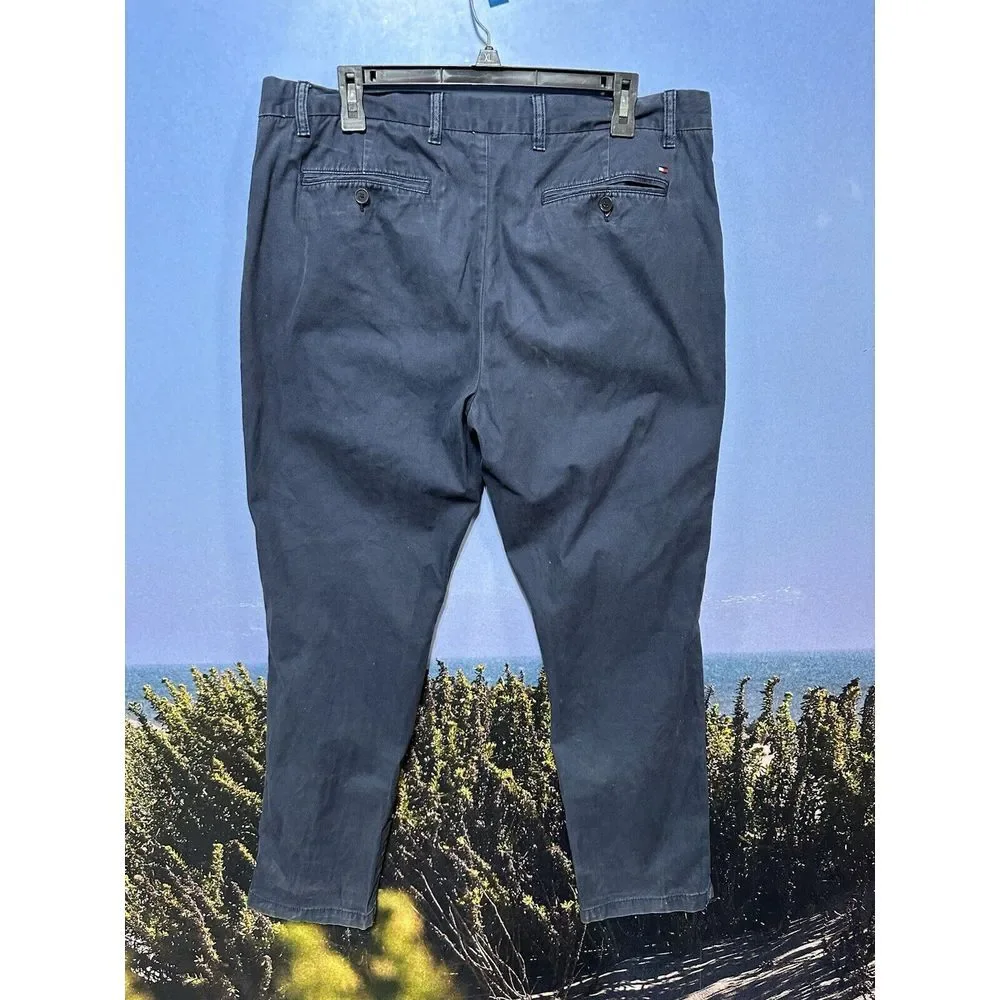 MENS TOMMY‎ HILFIGER CUSTOM FIT LOGO CHINO PANTS NAVY BLUE SIZE 36 X 32